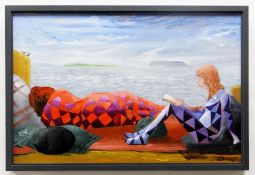 RICHARD O'CONNELL oil on canvas - Harlequins on the Beach, signed with initials and dated '21, 59