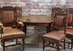 MAPLE & CO WALNUT EXTENDING DINING TABLE & SEVEN DINING CHAIRS, table with tapering reeded legs,