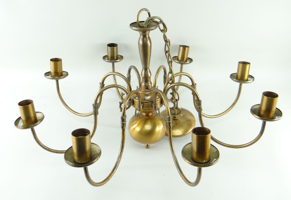 ASSORTED GILT METAL LIGHTING, including a three-light hall lantern, 44cms high, French style five- - Image 5 of 10