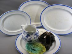 STAFFORDSHIRE MEAT PLATTERS (4) LARGE EXAMPLES, a pair 56cms L and one 59cms L, a Blue & White