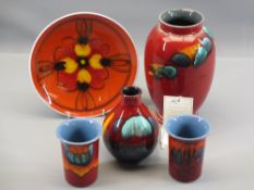 POOLE POTTERY - modern design including from the Collector's Club 5 pieces, 21cms the tallest vase