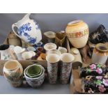 STAFFORDSHIRE VASES, EARTHENWARE CONTAINERS and a large assortment of other pottery and china ware
