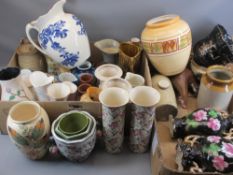 STAFFORDSHIRE VASES, EARTHENWARE CONTAINERS and a large assortment of other pottery and china ware