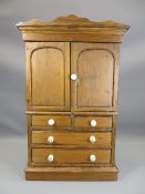 ANTIQUE PINE APPRENTICE PIECE OF A PRESS CUPBOARD - 50cms H, 30cms W, 18cms D