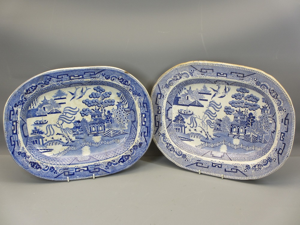 WILLOW PATTERN BLUE & WHITE MEAT PLATTERS (8), two measuring 36 x 45cms, the remainder 32 x 40cms - Image 2 of 2