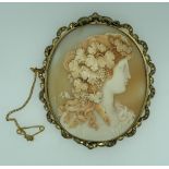 LARGE VICTORIAN CAMEO BROOCH, 7 x 5.75cms, mounted in pinchbeck, possibly depicting one of the