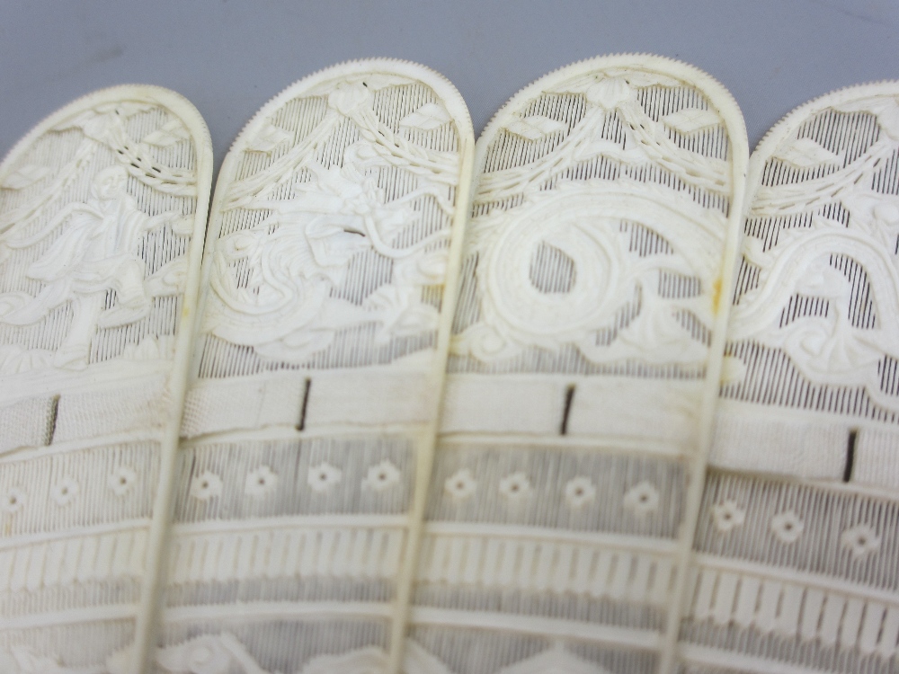 19TH CENTURY CARVED IVORY CHINESE CANTON BRISE FAN, the guard sticks decorated with people within - Image 5 of 15