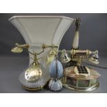 ORNAMENTAL TELEPHONES, onyx and brass table lamp and a 'Heirloom porcelain music egg collection'