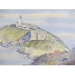 GWYNETH RYDER watercolour - South Stack Lighthouse, 32 x 51cms