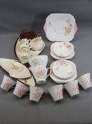 SHELLEY PINK FLORAL PAINTED TEAWARE - approximately 20 pieces, also, Carltonware mid-century style