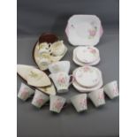 SHELLEY PINK FLORAL PAINTED TEAWARE - approximately 20 pieces, also, Carltonware mid-century style