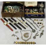 VINTAGE JEWELLERY CASE & CONTENTS to include a silver and tortoise shell brooch with Royal