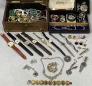 VINTAGE JEWELLERY CASE & CONTENTS to include a silver and tortoise shell brooch with Royal