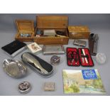TREEN BOXES, VINTAGE MARBLES, WHITE METAL CIGARETTE CASES and other interesting collectables