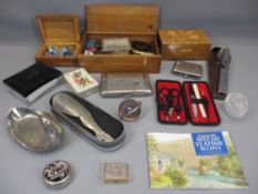 TREEN BOXES, VINTAGE MARBLES, WHITE METAL CIGARETTE CASES and other interesting collectables