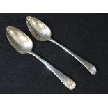 SILVER GEORGE III TABLESPOONS (2), London 1791, Thomas Ollivant, 22cms L and London 1814, William