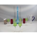 ART GLASS - bobble type lidded decanter, two jugs and a set of six antique style hock glasses, ETC