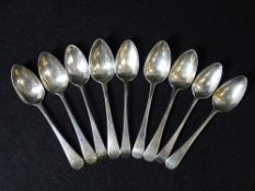 SILVER GEORGE III - WILLIAM BATEMAN I TEASPOONS, 3 x 1814, 6 x 1817, 13.25cm lengths, 4.9ozt