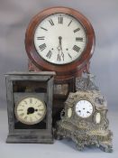 A VICTORIAN MAHOGANY DROP DIAL CLOCK, ETC