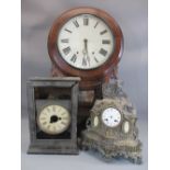 A VICTORIAN MAHOGANY DROP DIAL CLOCK, ETC