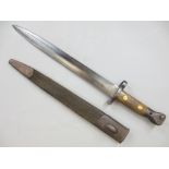 ENFIELD P 1888 DOUBLE EDGED BLADE BAYONET with metal mounted leather scabbard, blade stamped with