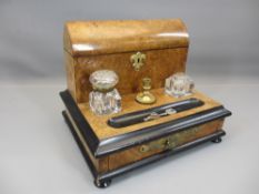 DESK STAND - Walnut and ebony with single drawer and an upper hinged compartment