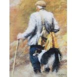 KEITH BOWEN limited edition print 1992, 273/850 - a farmer with a dog, signed in pencil, 38 x 29cms