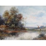 UNSIGNED OILS CIRCA 1900s, a pair - rural scenes featuring figures, thatched buildings along river