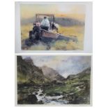 WILLIAM SELWYN limited edition prints (2) 218/300 - farmer and tractor, 33.5 x 42.5 and Snowdonia