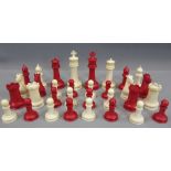 19TH CENTURY IVORY & STAINED IVORY CHESS SET - 9cms H of king
