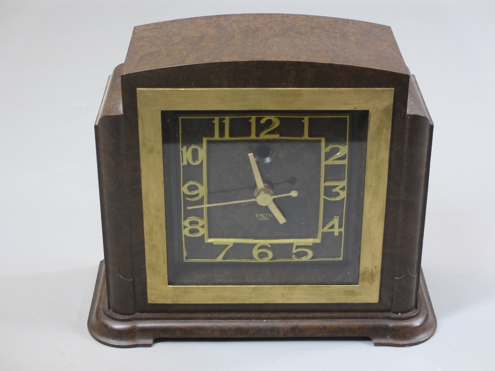 ART DECO CLOCKS - an excellent crossbanded mantel clock on bracket feet, bearing plaque 'Presented - Image 4 of 4