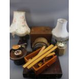 TREEN - work boxes, ginger jar, shaped table lamp, mantel clock, ETC