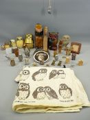 TREEN, MINERAL, METAL & PORCELAIN OWL & TORTOISE ORNAMENTS - a good assortment