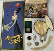 COSTUME JEWELLERY & COLLECTABLES - a mixed group to include an original art card for Fred Karno's