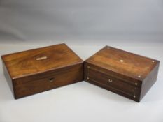 TREEN - antique Rosewood writing slope with tooled interior and a similar era work box