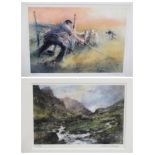 WILLIAM SELWYN limited edition prints (2) 292/300 - a farmer with a sheep dog herding sheep, 32.5