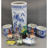 VINTAGE & MODERN CHINESE & JAPANESE CERAMICS to include Imari bottle vase, Kutani vases, modern blue