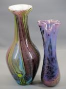 ART GLASSWARE - two vases, 41cms the tallest, one being an iridescent example