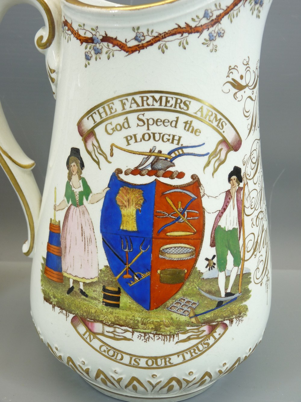 VICTORIAN JUGS - 'The Farmer's Arms. God Speed the Plough in God is our Trust' inscribed for William - Image 3 of 5