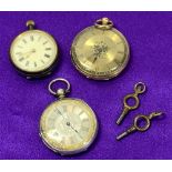FOB WATCHES - CIRCA 1900 LADY'S (3) including an 18ct gold cased key wind example, the gold coloured