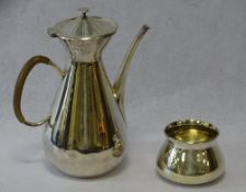 SILVER ASPREY & CO LONDON ULTRA STYLISH COFFEE POT & SUGAR BASIN, London 1957, 27.2ozt gross, 22.