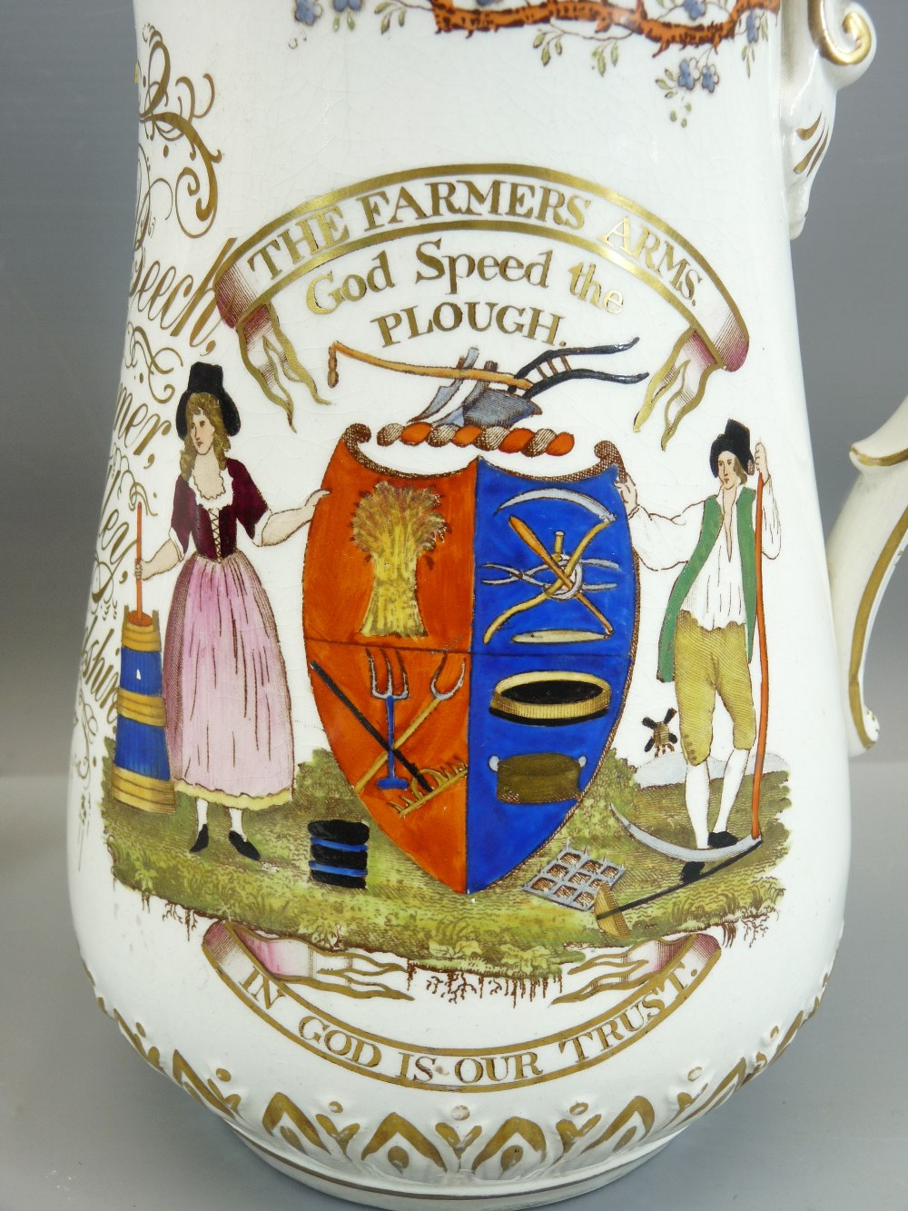 VICTORIAN JUGS - 'The Farmer's Arms. God Speed the Plough in God is our Trust' inscribed for William - Image 2 of 5