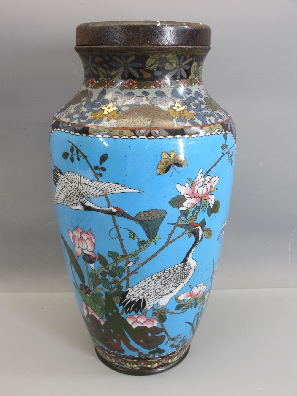 CLOISONNE VASE - 31cms tall plus a wooden lamp fitting, ornamental ship in a bottle, mineral - Image 2 of 3