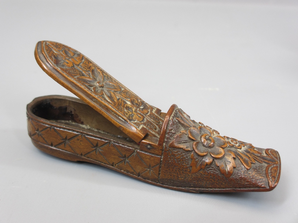 VINTAGE TREEN & OTHER BOXES (3) to include a 19th century carved shoe vesta case, papier mache snuff - Image 2 of 2