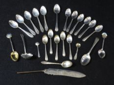 SILVER TEASPOONS, enamelled collector's spoons, sugar sifter, ETC, a mixed quantity with various