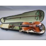 MUSICAL INSTRUMENT - antique violin in a hard case with a bow