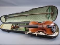 MUSICAL INSTRUMENT - antique violin in a hard case with a bow