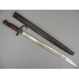 RARE WW1 1907 PATTERN AUSTRALIAN HOOKED QUILLON BAYONET with metal mounted leather scabbard, the