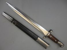 CHAPMAN SHEFFIELD 1903 DOUBLE EDGED BAYONET in metal mounted leather scabbard, the 12in blade