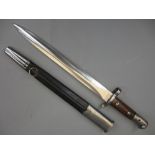 CHAPMAN SHEFFIELD 1903 DOUBLE EDGED BAYONET in metal mounted leather scabbard, the 12in blade